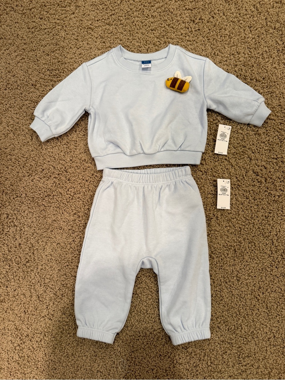 Old Navy Light Blue Sweatshirt & Sweatpants Set with Bee Embellishment 3-6M